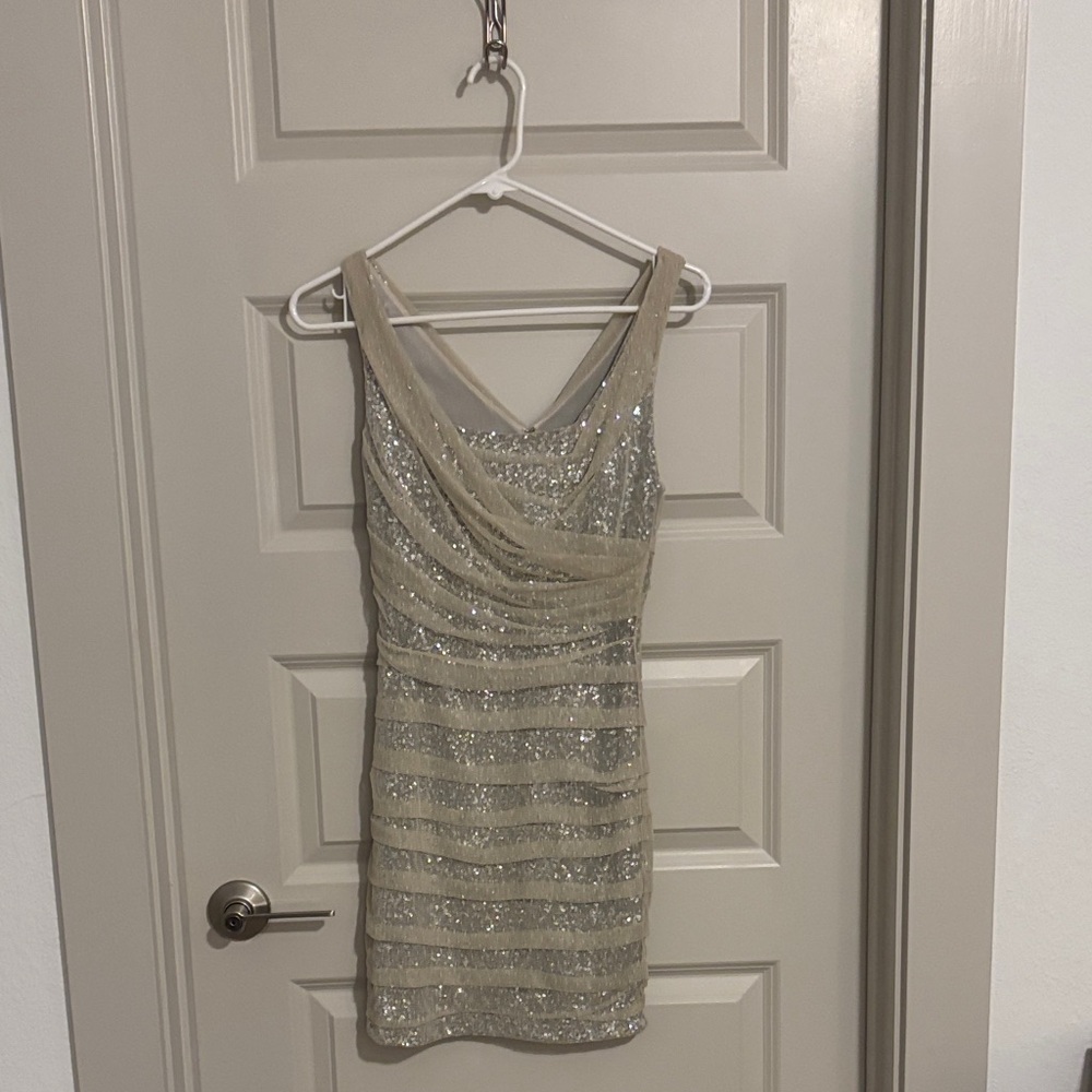 Express Beige Sequin Mini Dress